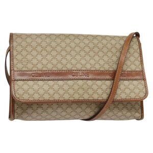 Authentic CELINE Macadam Canvas Shoulder Bag PVC Beige Gold